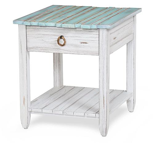 Picket Fence End Table - Distressed Bleu/White by Lineage Collections