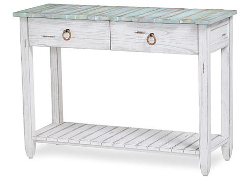 Picket Fence Console Table - Distressed Bleu/White by Sea Winds