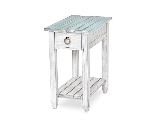 Picket Fence Chairside Table - Distressed Bleu/White by Lineage Collections