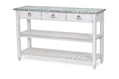 Picket Fence Entertainment Centre - Distressed Bleu/White by Sea Winds