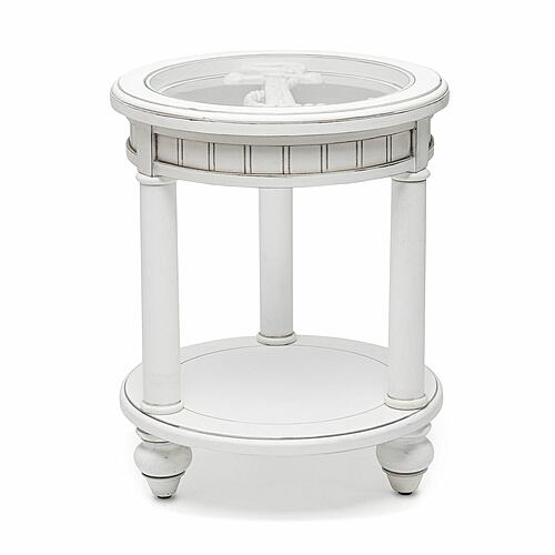 Monaco Round End Table w/Anchor Insert - White by Lineage Collections