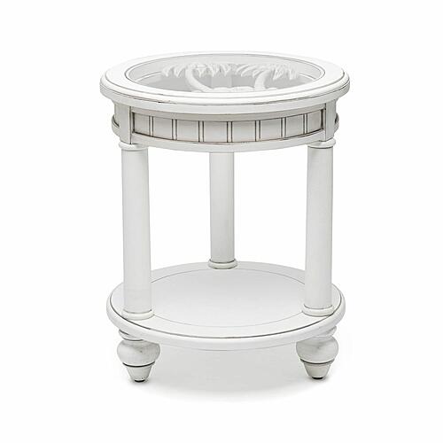 Monaco Round End Table w/Palms Insert - White by Lineage Collections