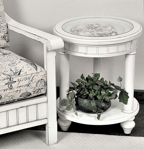 Monaco Round End Table w/Tray Insert - White by Lineage Collections