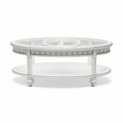 Monaco Oval Coffee Table w/Anchor Insert - White by Lineage Collections