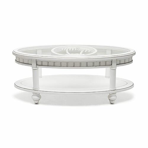 Monaco Oval Coffee Table w/Palms Insert - White by Lineage Collections