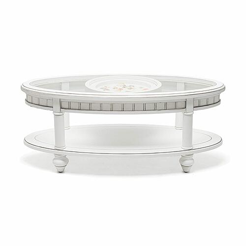 Monaco Oval Coffee Table w/Tray Insert - White by Lineage Collections