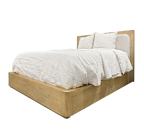 Heartford Platform Solidwood King Bed w/Upholstered Headboard - Weathered Natural & Cream Fabric by Lineage Collections