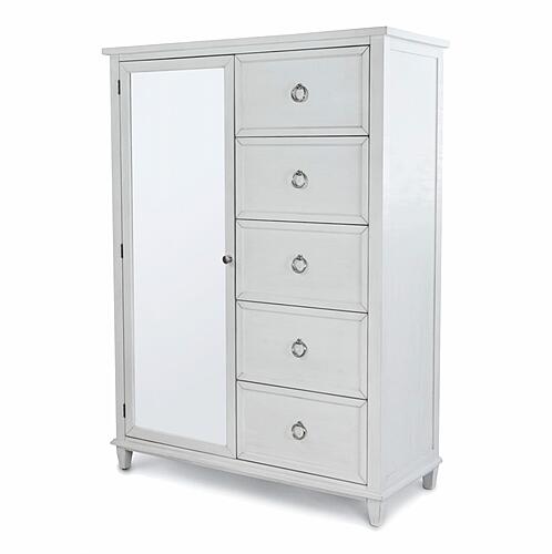 Point Breeze Mirrored Door & 5 Drawer Chest - Fresh White w/Soft Grey Glaze by Lineage Collections