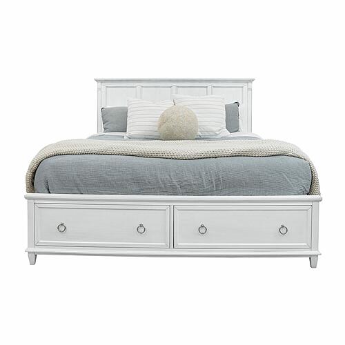 Point Breeze Queen Storage Bed - Fresh White w/Soft Grey Glaze by Lineage Collections