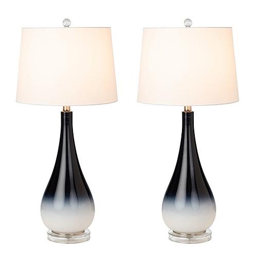 Stunning Ombre Glass Table Lamp w/Linen Shade (Set of 2) - Black & White by Lineage Collections