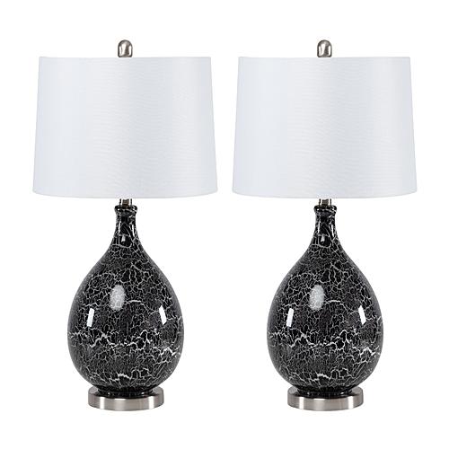 Stunning Glass Timeless Table Lamp w/Linen Shade (Set of 2) - Grey & Silver by Lineage Collections