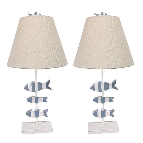 Fish Coastal Table Lamp (Set of 2) - Blue & White by Lineage Collections