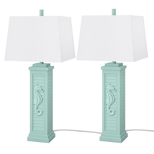 Sea Horse Shutter 32b Coastal Table Lamp w/USB Charging Port (Set of 2) - Teal by Lineage Collections