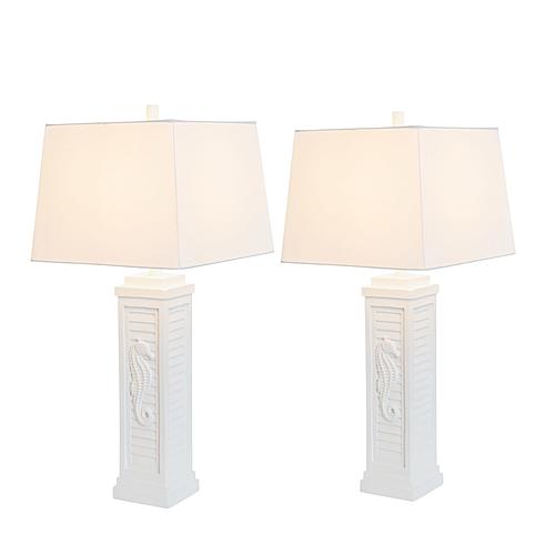 Sea Horse Shutter 32b Coastal Table Lamp w/USB Charging Port (Set of 2) - White by Lineage Collections