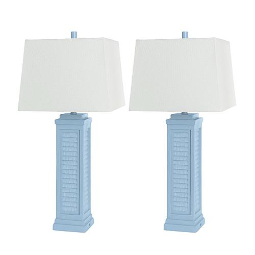 Stunning Shutter Table Lamp w/Linen Shade & USB Charging Port (Set of 2) - Blue by Lineage Collections