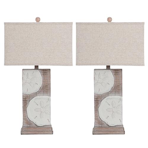 San Dollar Coastal Sea Shell Table Lamps w/USB Charging Port (Set of 2) - Natural by Lineage Collections