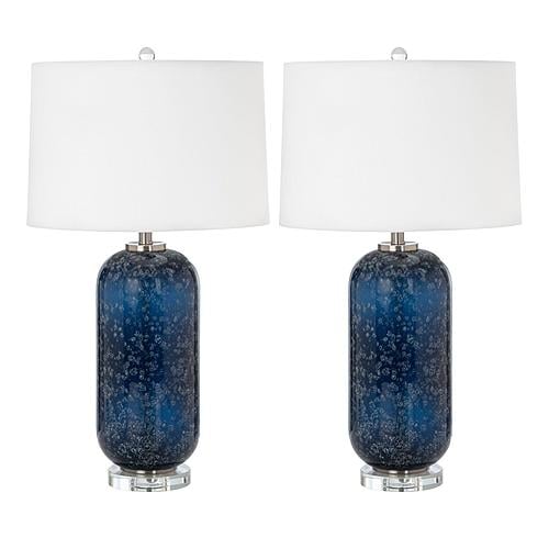 Stunning Glass Table Lamp w/Linen Shade (Set of 2) - Blue by Lineage Collections