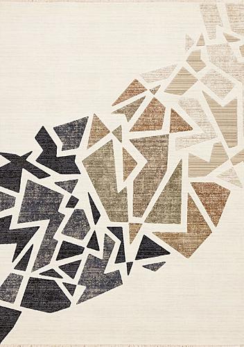 Samira Cream Blue Red Shattered Glass Design Rug by Kalora