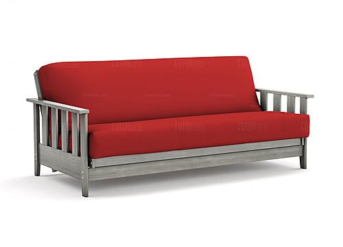 Premium Futon Set - Full Size - Canby Gray Wall Hugger Frame, Mattress w/Removable Suede Cover