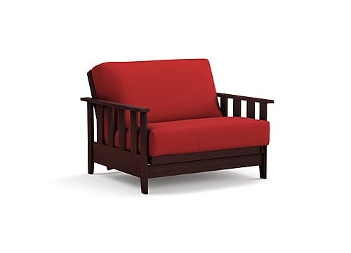 Futon Set - Twin Chair Size - Canby Black Walnut Wall Hugger Frame, Mattress w/Removable Solid Cover