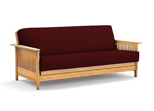 Premium Futon Set - Full Size - Denali Natural Wall Hugger Frame, Mattress w/Removable Suede Cover