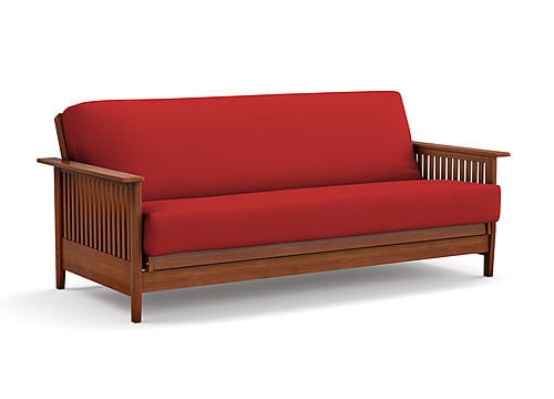 Futon Set - Full Size - Denali Warm Cherry Wall Hugger Frame, Mattress w/Removable Solid Cover