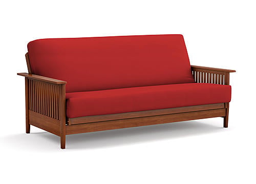 Futon Set - Queen Size - Denali Warm Cherry Wall Hugger Frame, Mattress w/Removable Solid Cover