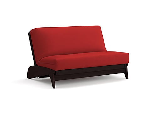 Futon Set - Loveseat Size - Dillon Black Walnut Wall Hugger Frame, Mattress w/Removable Solid Cover
