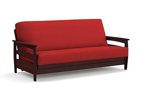 Premium Futon Set - Queen Size - Galena Black Walnut Wall Hugger Frame, Mattress w/Removable Suede Cover