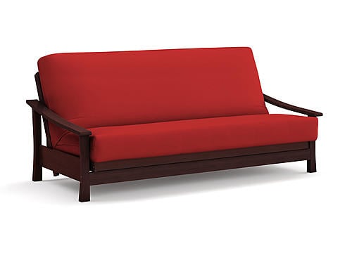 Premium Futon Set - Queen Size - Pagoda Black Walnut Wall Hugger Frame, Mattress w/Removable Suede Cover