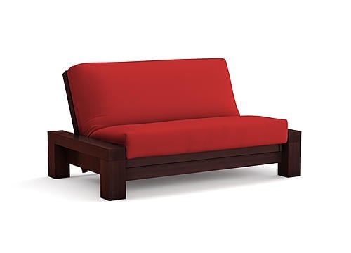 Futon Set - Loveseat Size - Rockwell Black Walnut Wall Hugger Frame, Mattress w/Removable Solid Cover