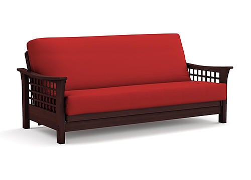 Premium Futon Set - Queen Size - Trelli Black Walnut Wall Hugger Frame, Mattress w/Removable Suede Cover