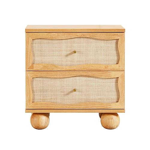 Grappa Natural Wood & Rattan Wavy Nightstand by TOV Furniture