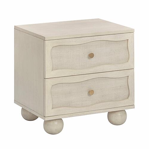 Grappa Whitewashed Wood & Raffia Wavy Nightstand by TOV Furniture