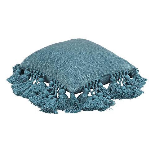 Stone Washed Denim Blue Cotton Tasseled Pillow by TOV Furniture