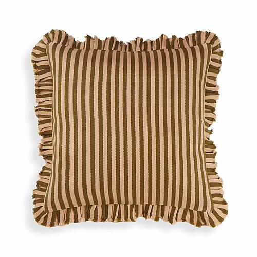Alessia Taupe Striped Ruffle 20 inch Square Accent Pillow by TOV Furniture