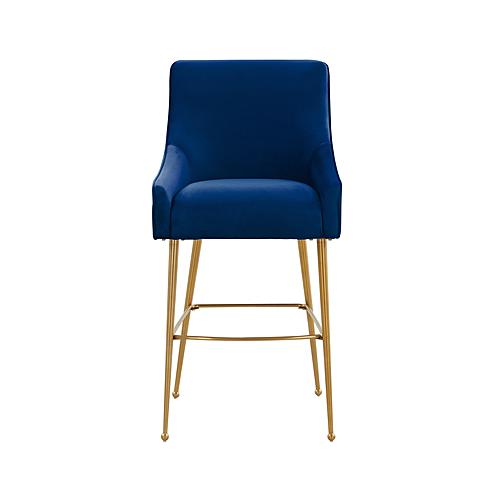 Beatrix Navy Velvet Counter Stool - Gold Legs by TOV Furniture