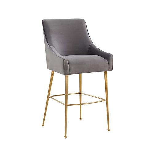 Beatrix Dark Gray Velvet Bar Stool - Gold Legs by TOV Furniture