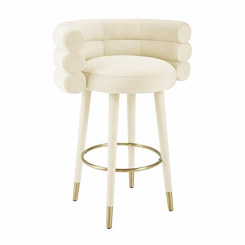 Betty Cream Velvet Barstool by TOV Furniture