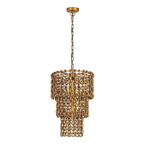 Nirsa Brass Chain Link 3-Tier Chandelier - Thumbnail 4