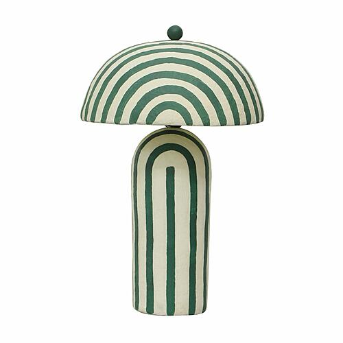 Maiori Dark Green Striped Papier Mache Table Lamp by TOV Furniture