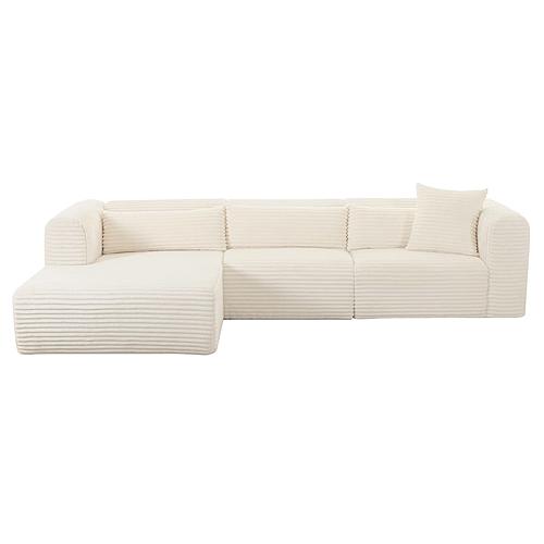 Tarra Fluffy Oversized Cream Corduroy Modular LAF Sectional by TOV Furniture