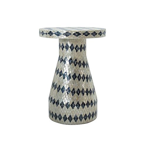 Halio Cream & Blue Checkered Shell Side Table by TOV Furniture