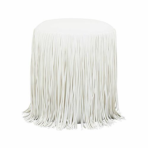 Shag Me Ivory Performance Vegan Leather Ottoman by TOV Furniture