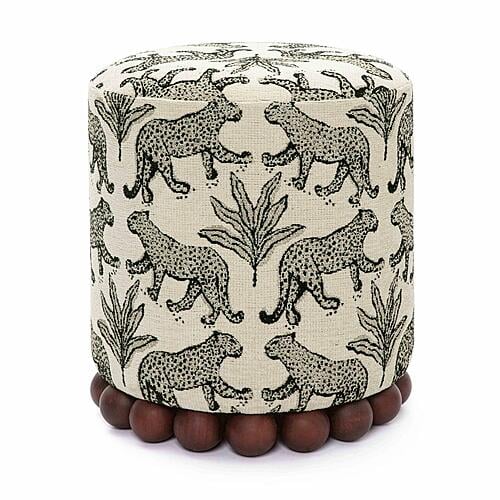 Dex Cream Leopard Jacquard Ottoman by TOV Furniture
