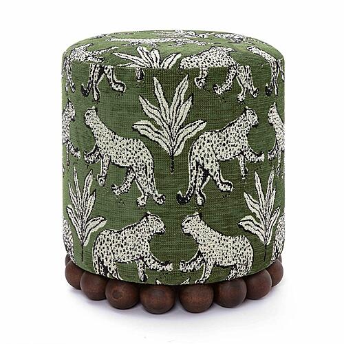 Dex Olive Green Leopard Jacquard Ottoman by TOV Furniture
