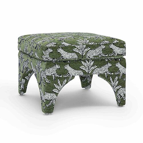 Raji Olive Green Leopard Jacquard Ottoman by TOV Furniture