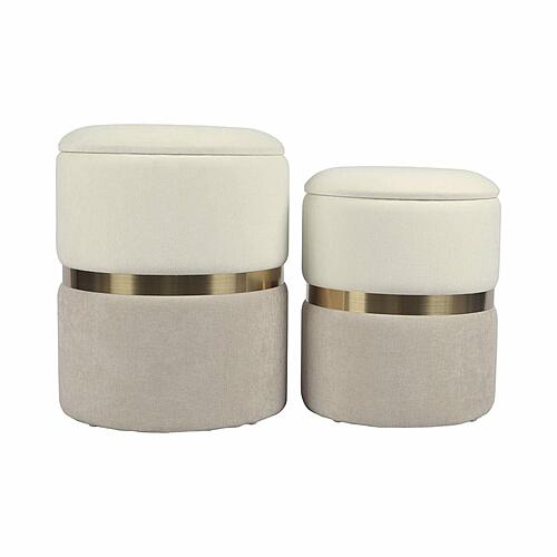 Gigi Cream and Tan Chenille Storage Ottoman - Set of 2 by TOV Furniture