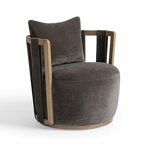 Paolo Chocolate Brown Upcycled Fabric Swivel Chair by TOV Furniture