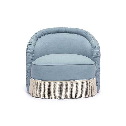 Pamela Faded Blue Recycled Fabric Tassel Lounge Chair by TOV Furniture